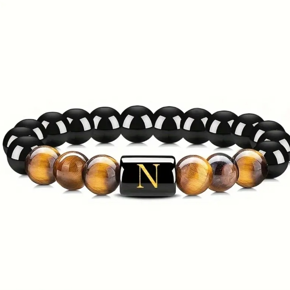 5 For $20 Men's tiger eye Initial Bead Bracelet